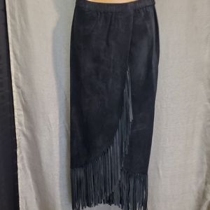 Genuine leather fringe skirt